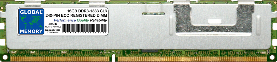 16GB DDR3 1333MHz PC3-10600 240-PIN ECC REGISTERED DIMM (RDIMM) MEMORY RAM FOR SERVERS/WORKSTATIONS/MOTHERBOARDS (4 RANK NON-CHIPKILL)